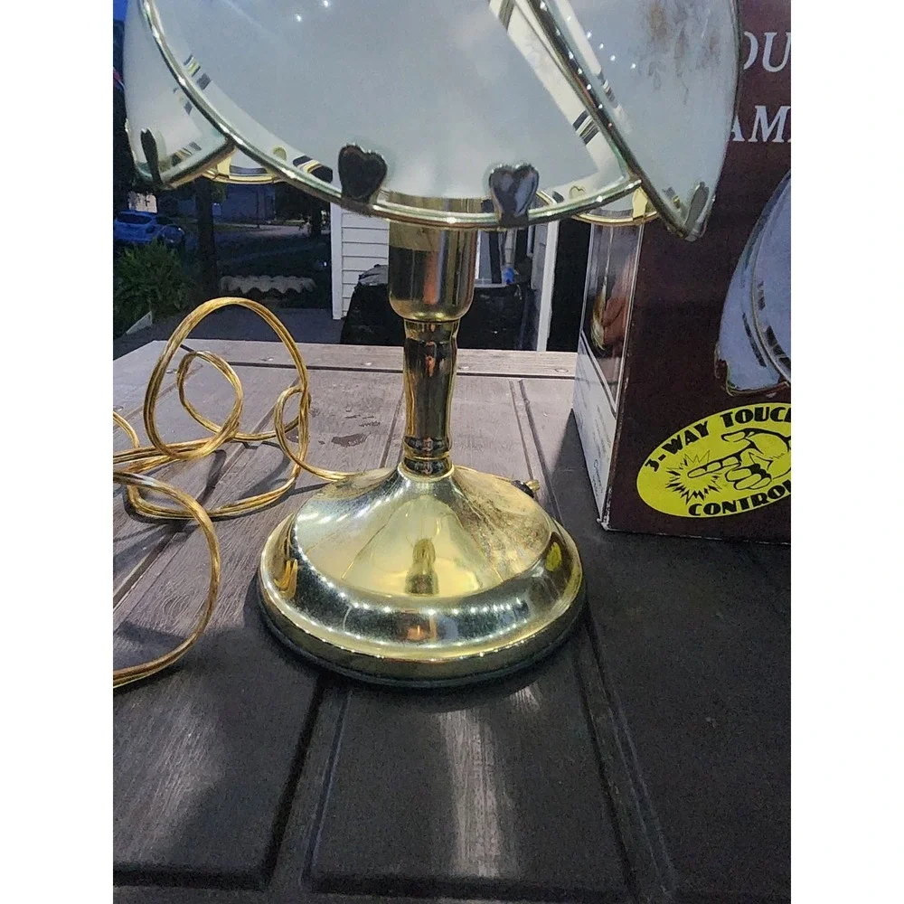 Vintage Cheyenne Blue Floral 3 Way Touch Lamp 6 Glass Panel Brass Base 11